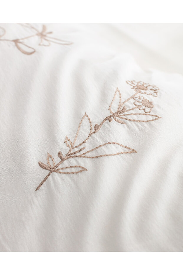 Perline King Size %100 Pamuk Fırfırlı Nevresim Takımı - Ekru/Bej - 7