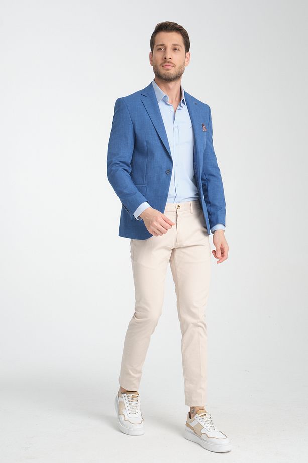 Nipoye Erkek Mavi Tam Astarlı Mono Yaka Slim Fit Spor Blazer Ceket - 7