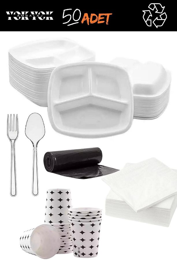 50 Adet 3 Gözlü Köpük Tabak/tabildot Set - 1