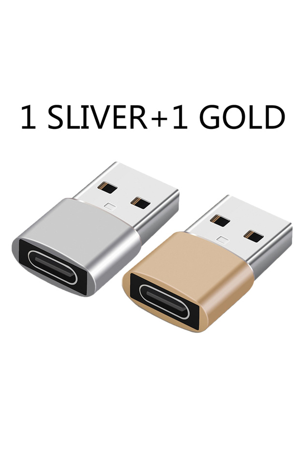 محول OTG من قطعتين فضي وذهبي من USB إلى Type C من USB-C ذكر إلى Micro USB Type-c أنثى