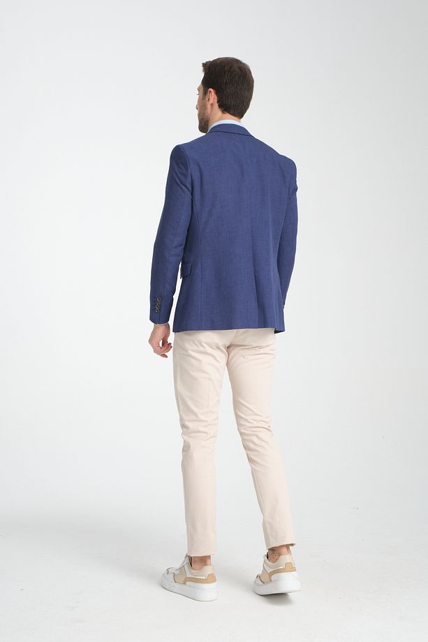 Nipoye Erkek Açık Lacivert Tam Astarlı Mono Yaka Slim Fit Spor Blazer Ceket - 6