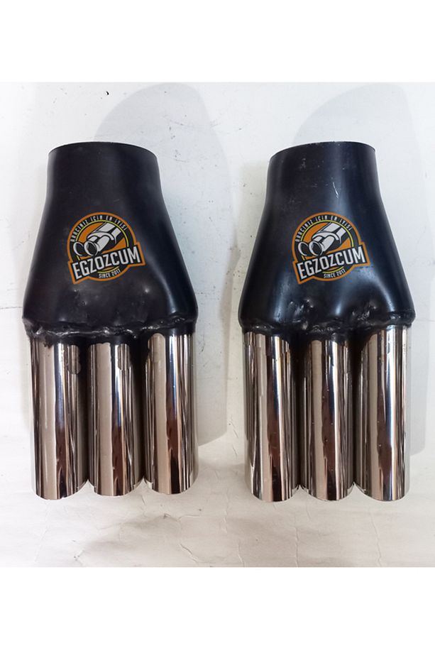 60 Mm. Kesik Uç Üç Çıkışlı Minik Krom Egzoz Ucu Eksoz Ucu 1 Adet - 5