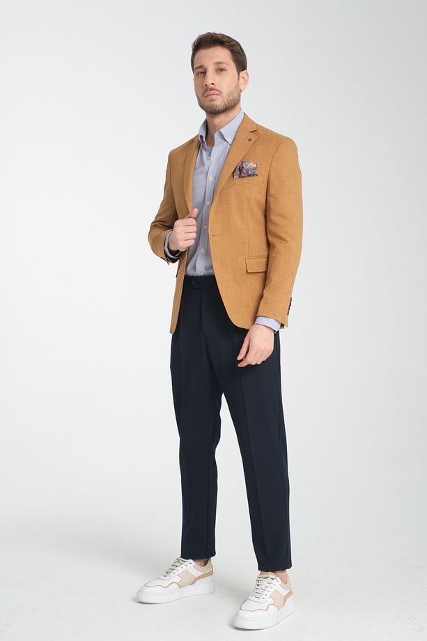 Nipoye Erkek Hardal Tam Astarlı Mono Yaka Slim Fit Spor Blazer Ceket - 7