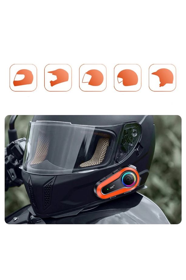 Motorsiklet Kask Interkom Kulaklık RGB Işık FM Radyo Bluetooth 5.0 Çift Telefon Bağlantı 2X Intercom - 7