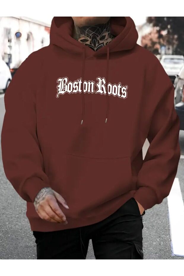 سويت شيرت بجيب بغطاء للرأس مطبوع عليه Bost in Boots