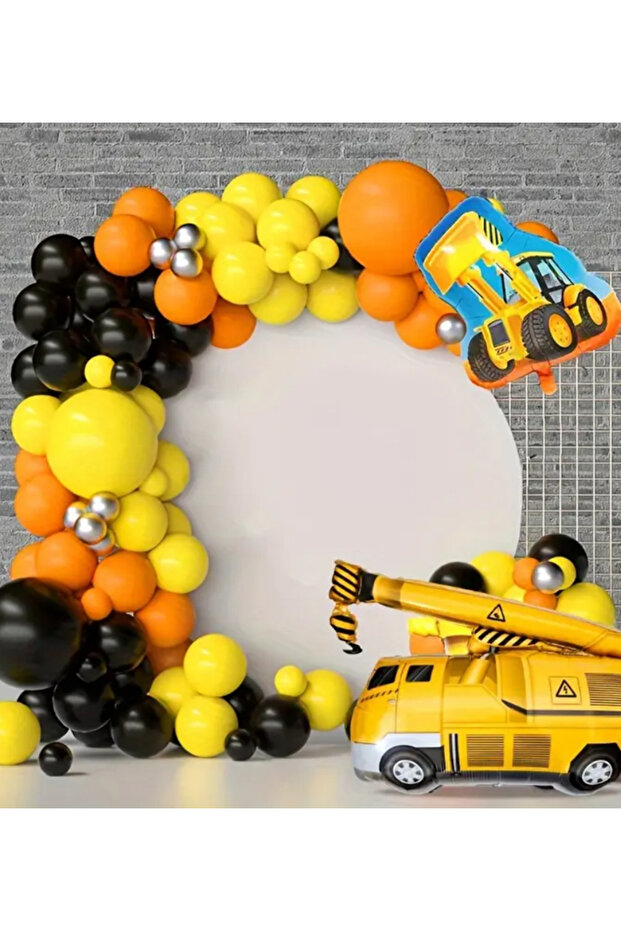 Construction Birthday Themed Yellow Orange Black Balloon Chain Set of 100