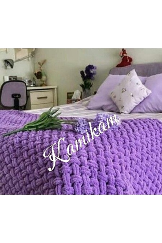 100X150 Plush Velvet Tv Blanket - Soft Alize Hand Knitted, Sofa Shawl Gift