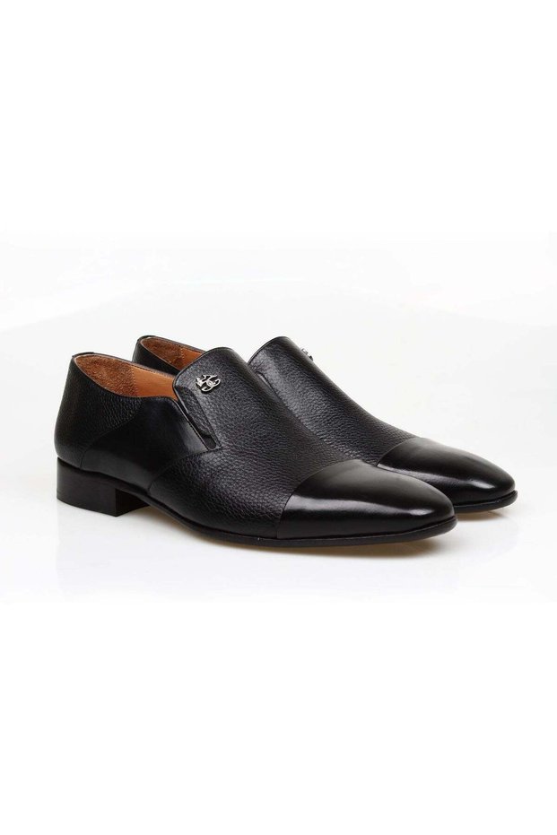 Black Color Laceless Genuine Leather Men's Shoes