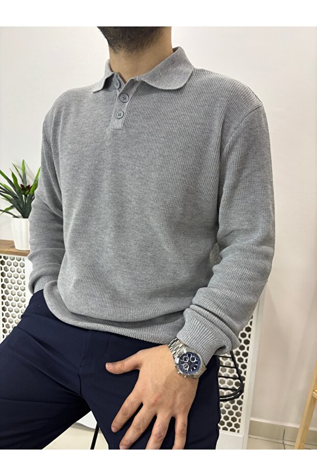 Polo yaka gri triko - 2