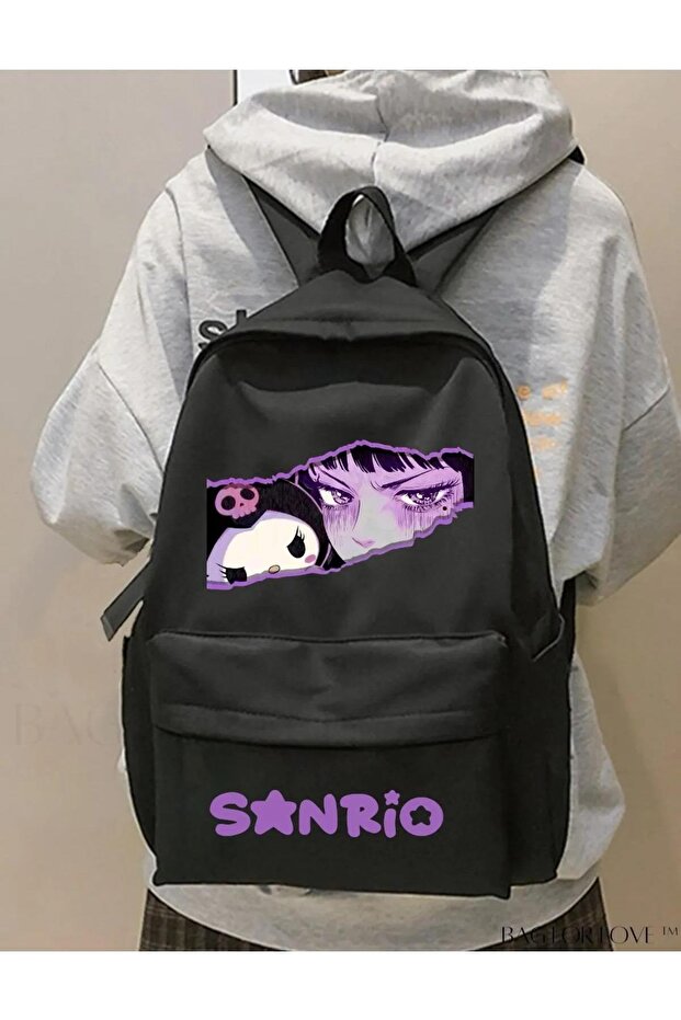 Worm Boutique - Y2K Purple Anime X Kuromi Sanrio Eyes Printed School Backpack