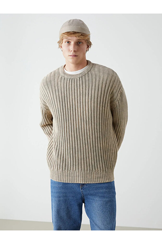 XSIDE Bej Bisiklet Yaka Uzun Kollu Erkek Triko Kazak - 1