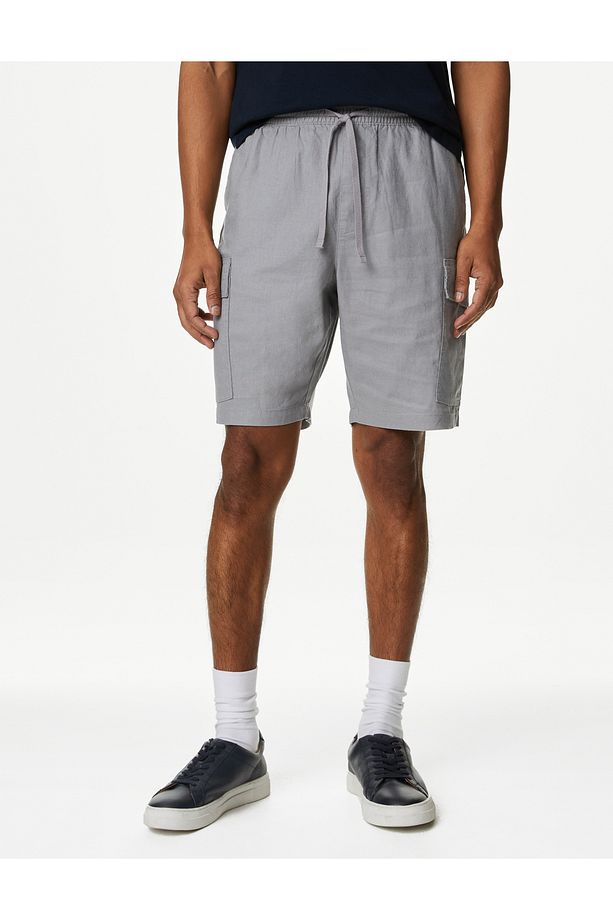 Regular Fit Utility Keten Şort - 2