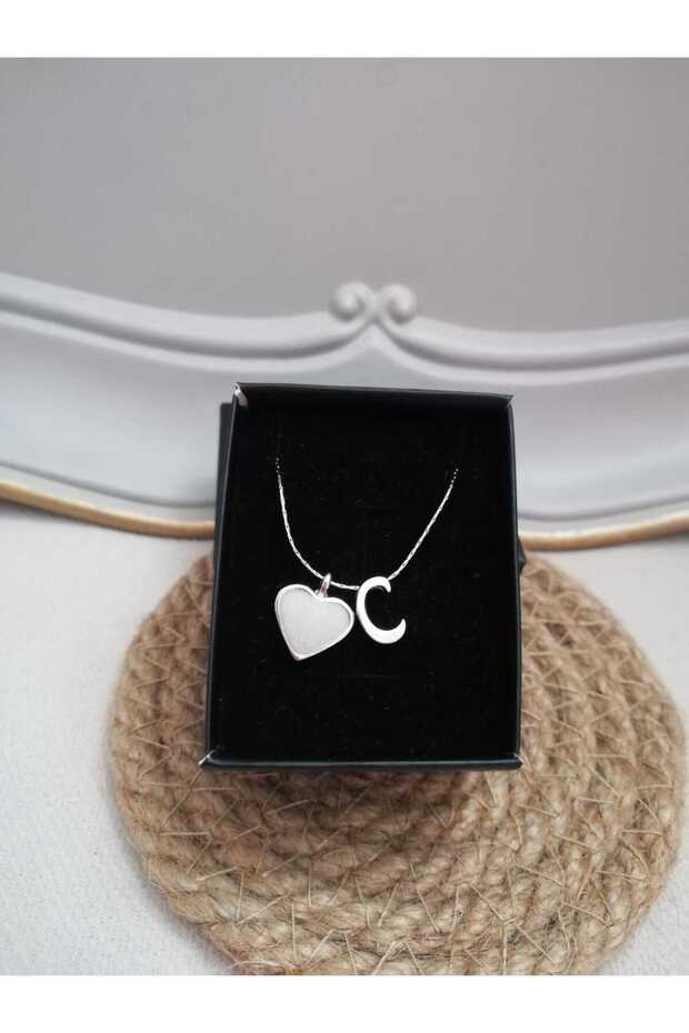 Silver Colored Letter Necklace with Heart