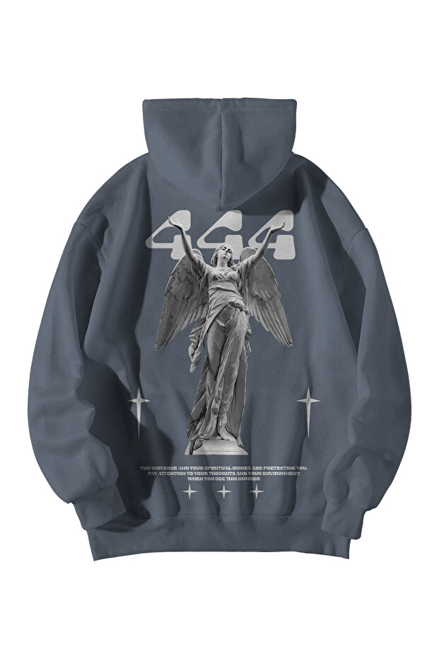 Anthracite Unisex Oversized Hoodie - Manifest 444 Protection Printed Kangaroo Pocket Sweatshirt