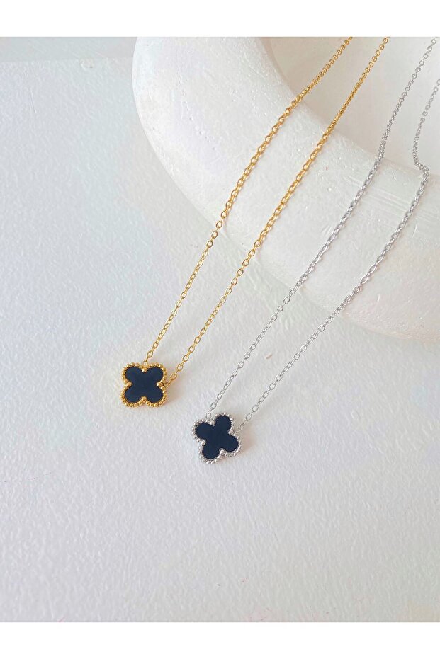 Siyah Van Cleef Çelik Kolye - 4