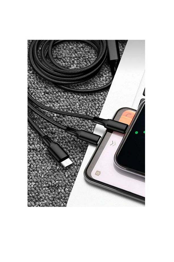 3 In 1 Hızlı Şarj Özellikli Sağlam Kaliteli Şaj Kablosu Lightning - Type C - Micro - 2