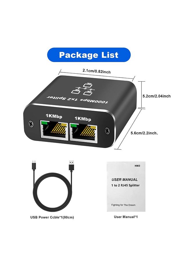 1 Gigabit Ethernet Anahtarı 2 Bağlantı Noktalı 1000Mbps, RJ45 1 ila 2 Ethernet Splitter ZR861 - 6