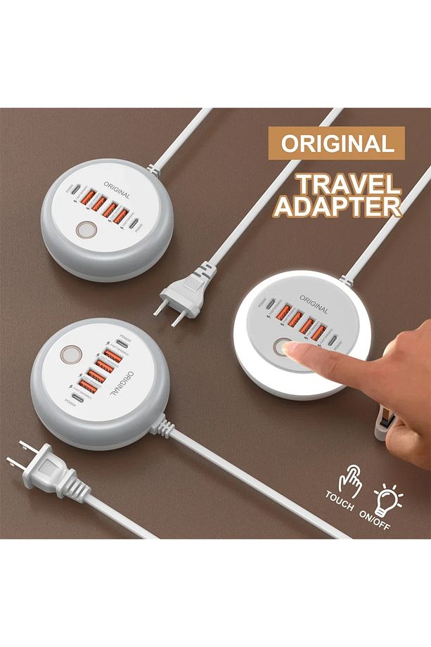 50W Çoklu Port USB-C Hızlı Şarj Adaptörü 4USB + 2Type-C Gece Lambalı iPhone 12 13 Uyumlu - 6