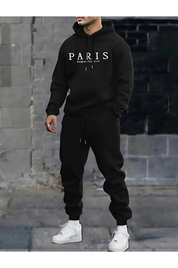 Men's Paris Printed Hooded Tracksuit Set