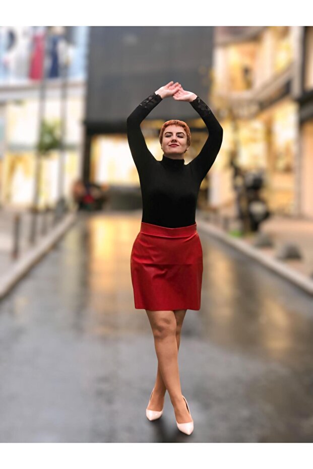 Deri mini şortlu etek - 4