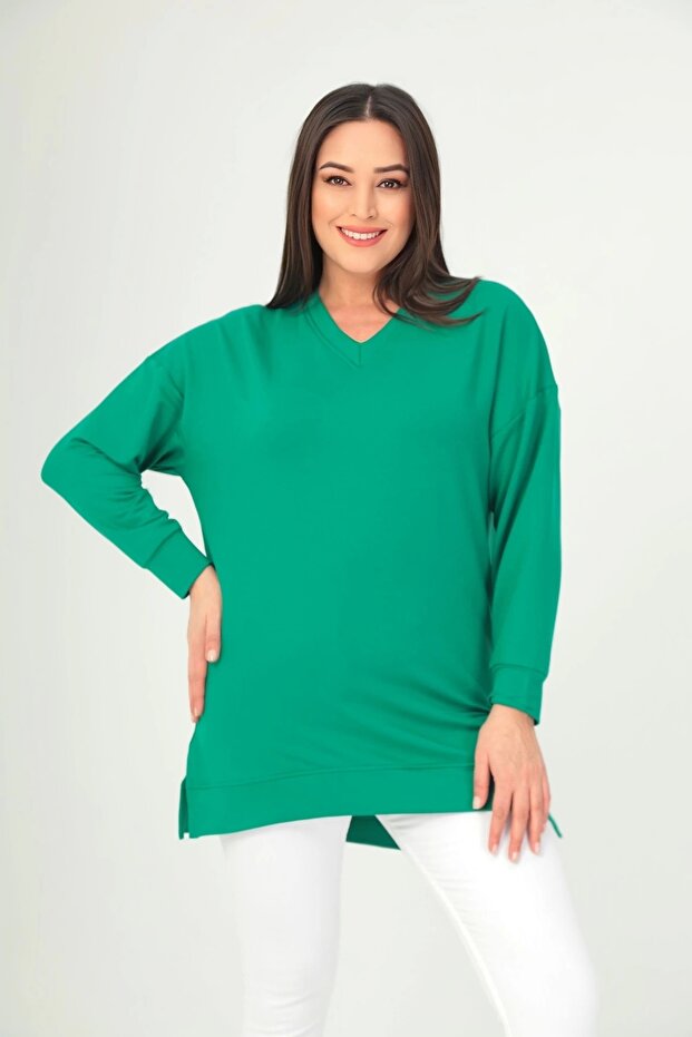 V-Neck Slit Basic Blouse - 3