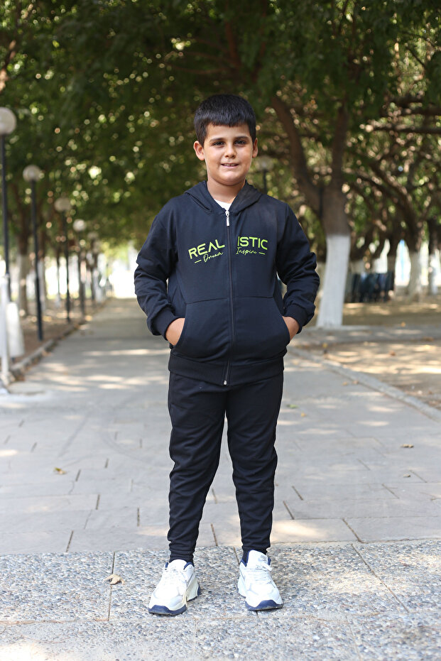 Printed Children's Zippered Hooded Sports Tracksuit Set