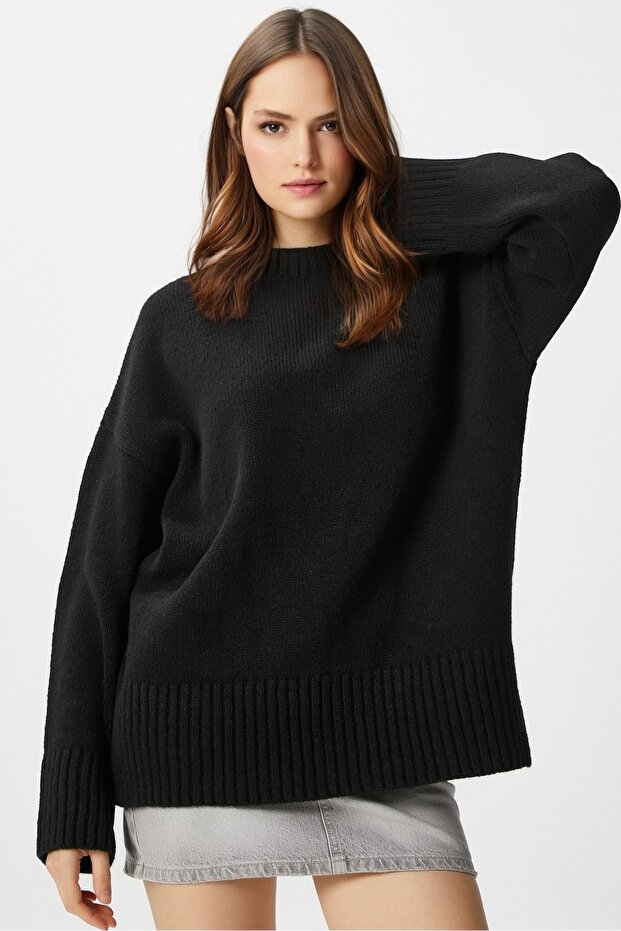 Women's Homy Soft Crew Neck Black Oversize Knitwear Sweater