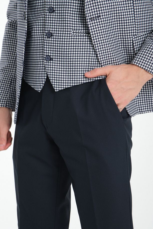 Kazayağı Slim Fit Desenli Mono Yaka Çift Yırtmaçlı Astarlı Takim Elbise - 8