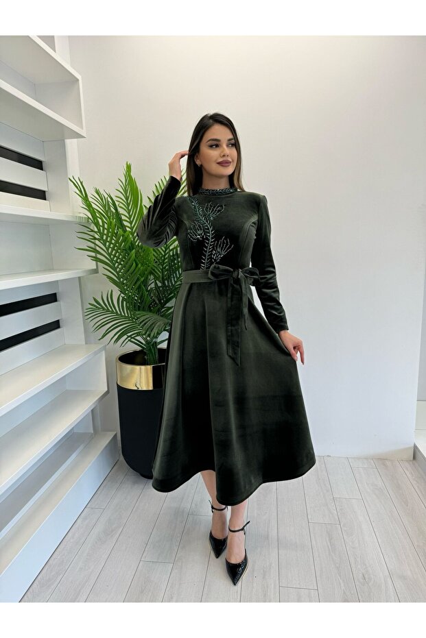2640 ELBİSE KADİFE İŞLEMELİ - 1