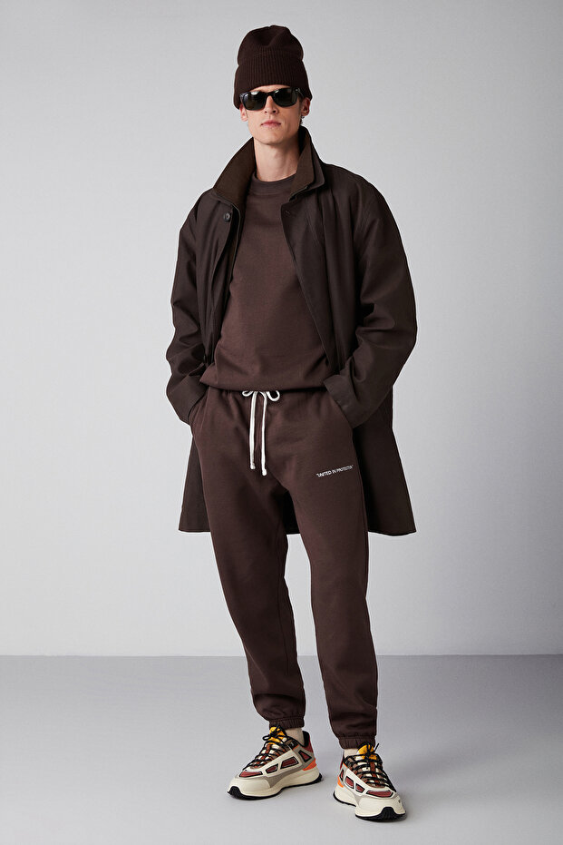 Marshall Men's Cotton Fleece Inside Embroidered Relaxed Brown Tracksuit Set - 2