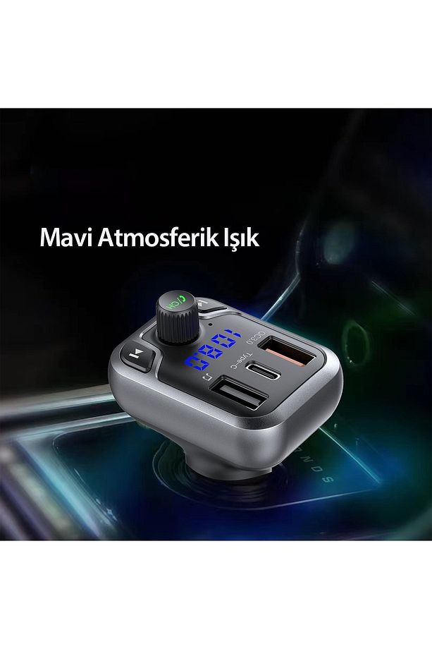 Bluetooth USB3.0 ve Type C PD Hızlı Şarj FM Transmitter - 6