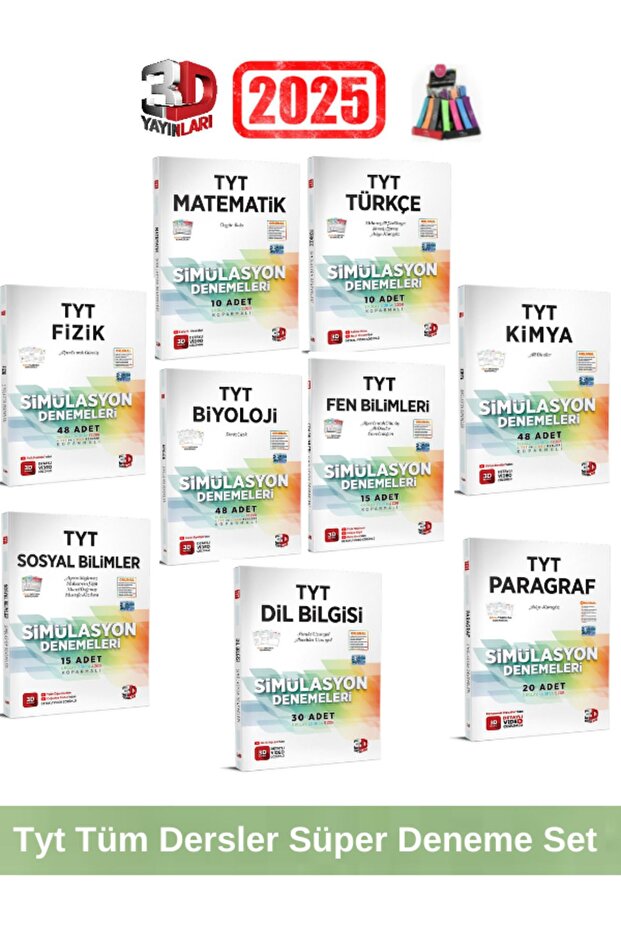 3d 2025 Tyt Tüm Dersler 9 Kitap(M-F-K-B-T-P-D-S-F)244 Adet Simulasyon Deneme Seti+Kalemlik - 1