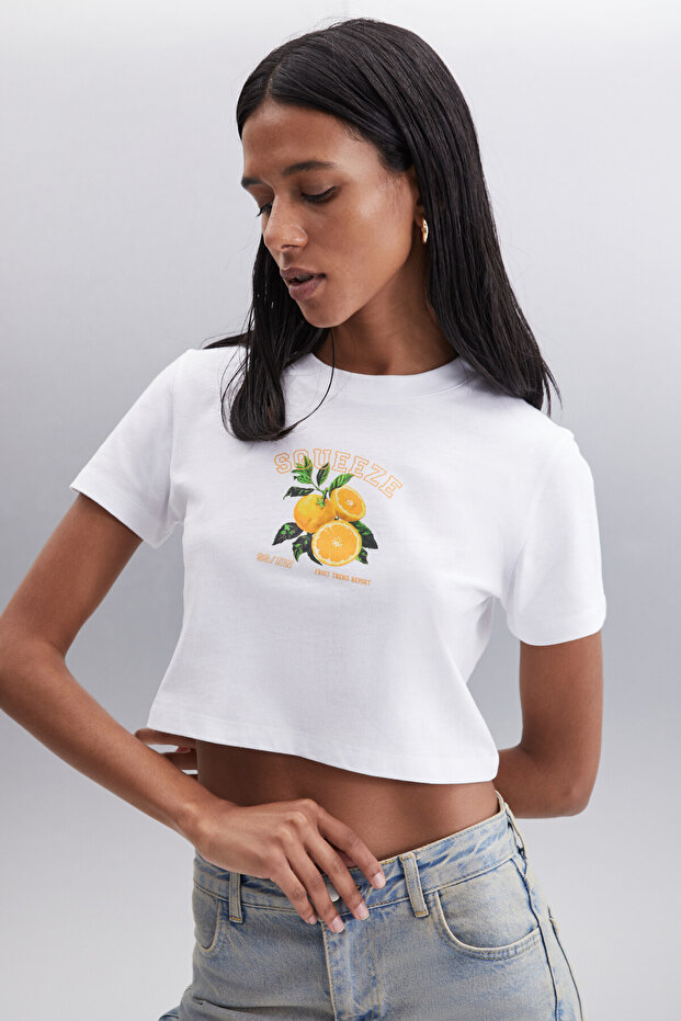 Tanith 100% Cotton Women's Crop White T-Shirt
