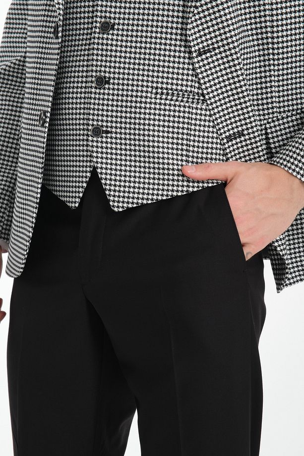 Kazayağı Slim Fit Desenli Mono Yaka Çift Yırtmaçlı Astarlı Takim Elbise - 8