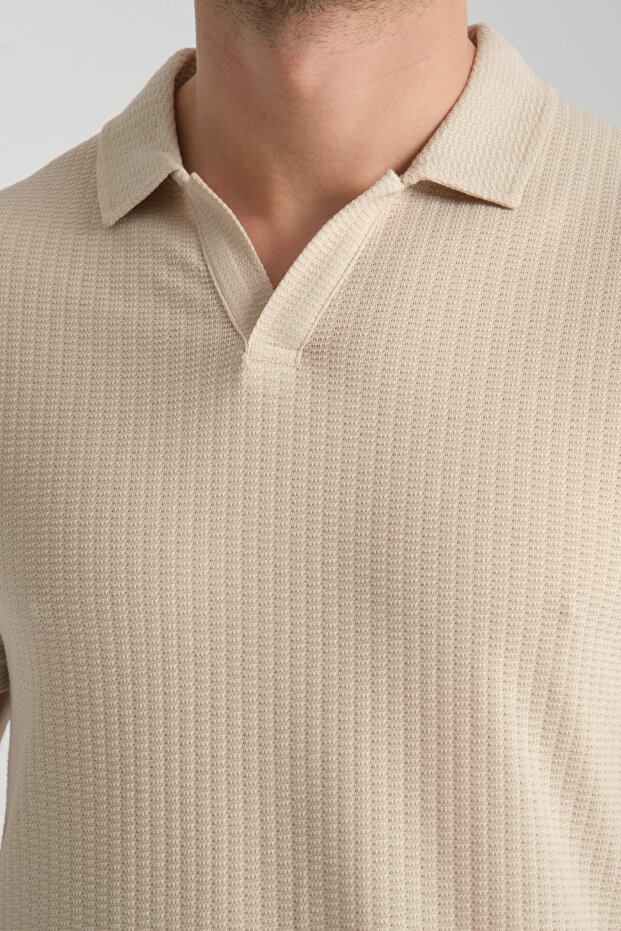 Waffle Men's Regular Fit Polo Neck T-Shirt 100% Cotton Poloyaka
