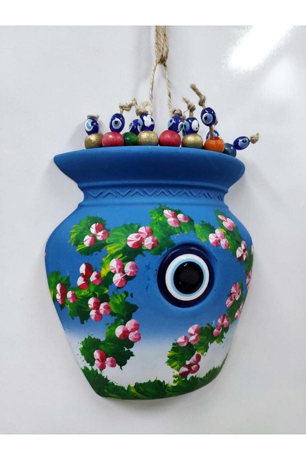 Küp Figürlü Çiçek Desenli Dekoratif Duvar Süsü Nazarlık 12x13 - 2