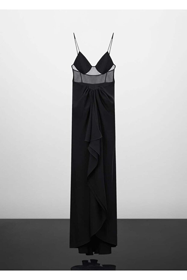 Yarı transparan panelli volanlı elbise - 3