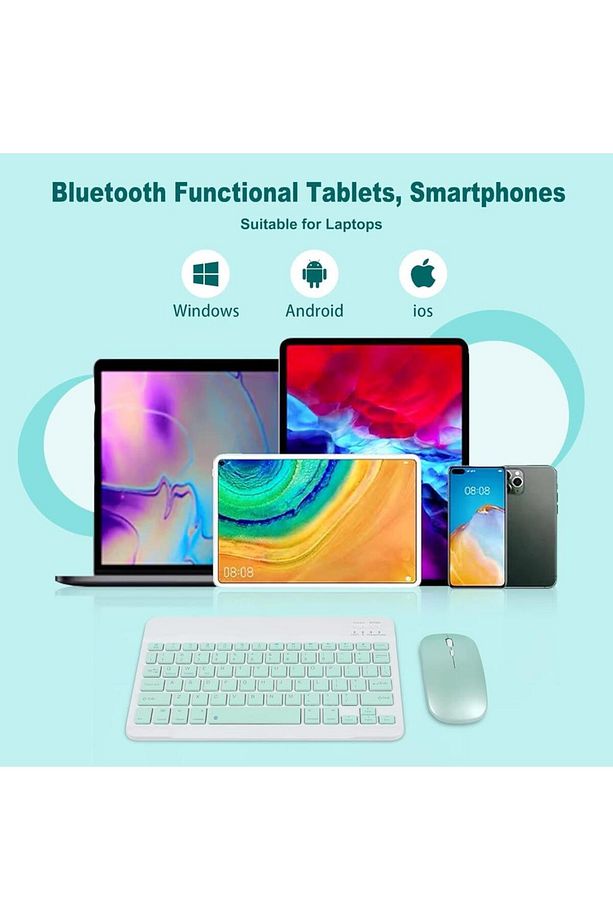 Huawei MatePad SE (2024) 11" Uyumlu Kablosuz Bluetooth Şarj Edilebilir Klavye Mouse Seti - Yeşil - 4
