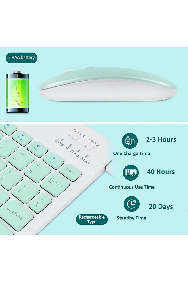 Huawei MatePad SE (2024) 11" Uyumlu Kablosuz Bluetooth Şarj Edilebilir Klavye Mouse Seti - Yeşil - 2