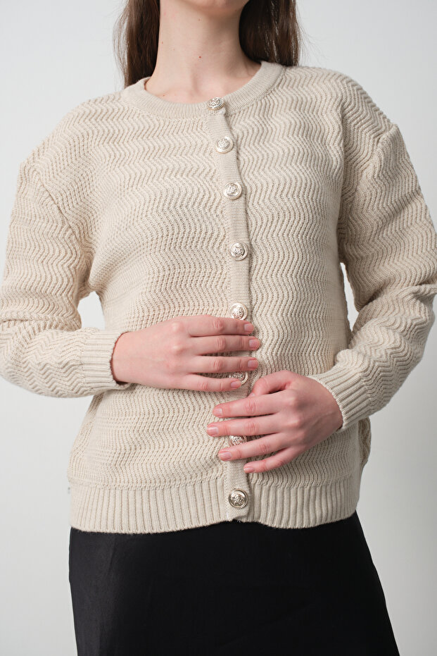 Buttoned Wave Pattern Cardigan - 6