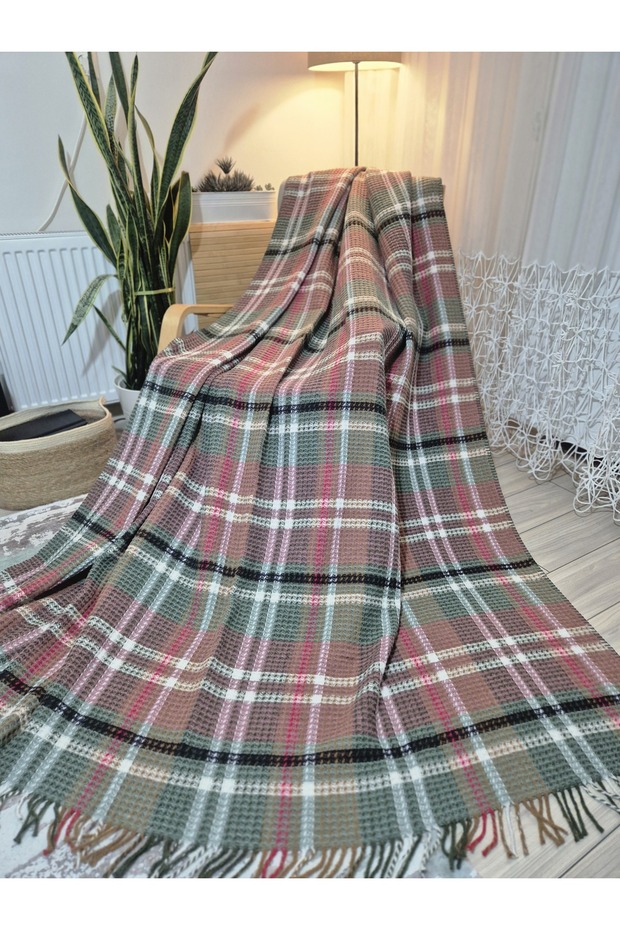 Scotch Blanket Double Cotton Blanket 180*220 cm Green-Burgundy Valentine's Day Gift