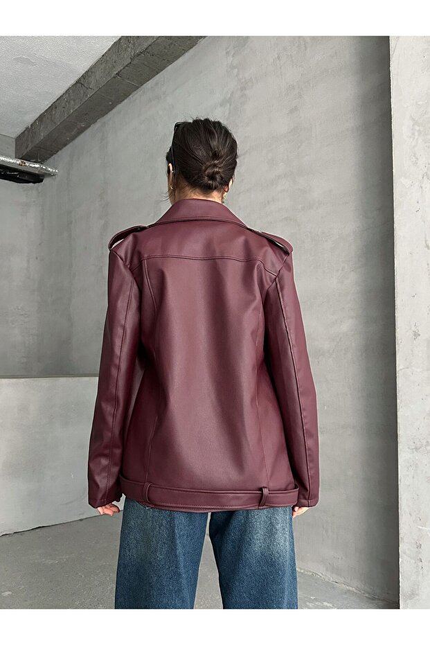 Damska skórzana kurtka oversize typu biker - 6