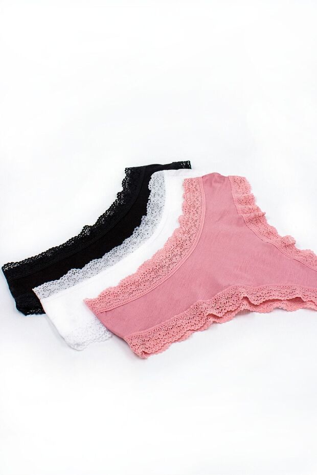 Kadın Soft Touch 3'lü Dantelli Viskon Külot - 2