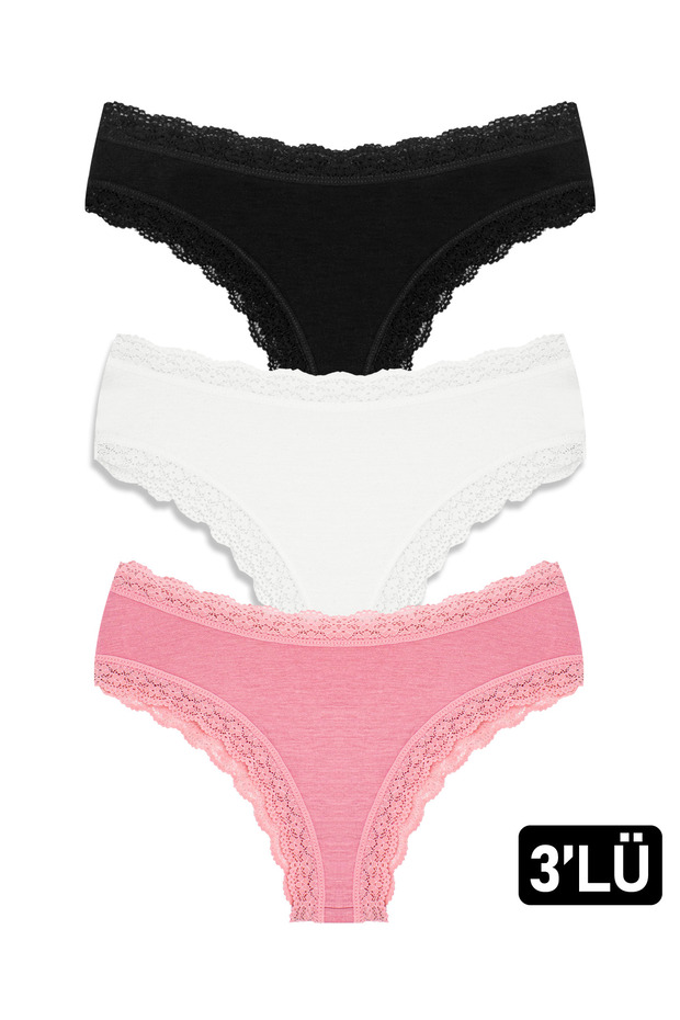 Kadın Soft Touch 3'lü Dantelli Viskon Külot - 1