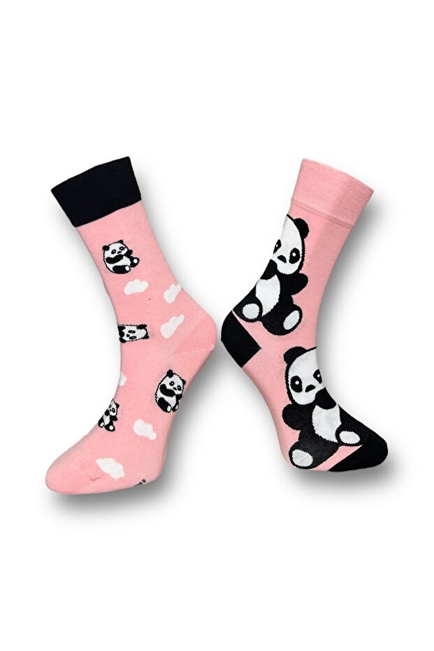 Tekli Unisex Esnek Panda Desenli Pudra Renkli Nefes Alabilen Soket Çorap - 2