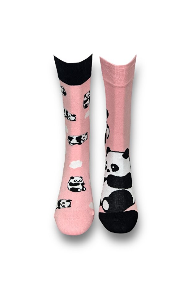 Tekli Unisex Esnek Panda Desenli Pudra Renkli Nefes Alabilen Soket Çorap - 3
