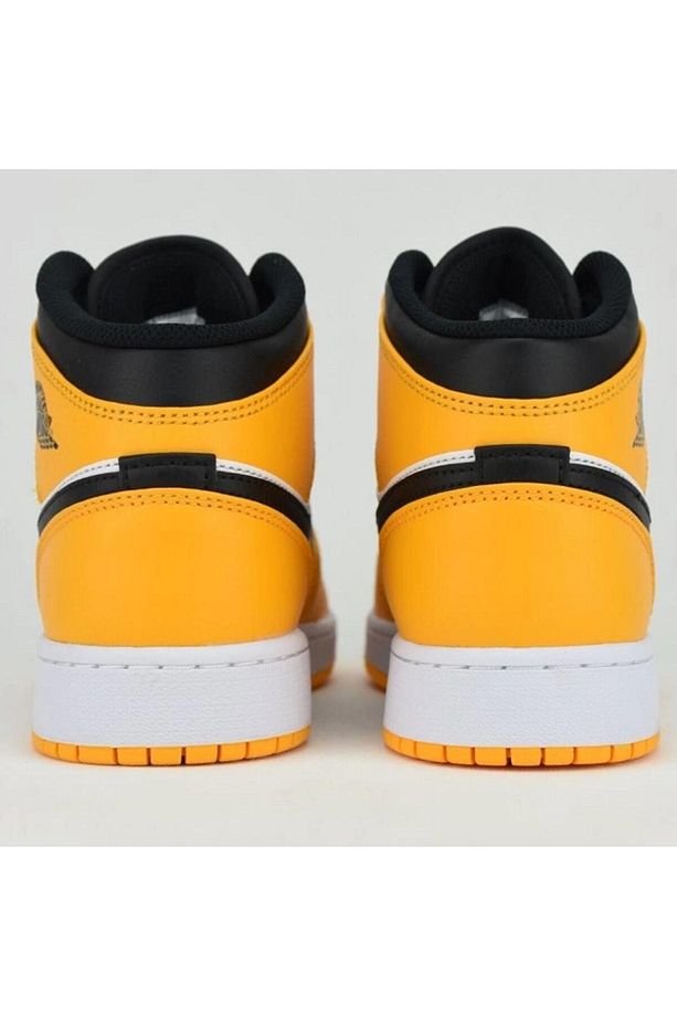 Air Jordan 1 Mıd Leather Sneaker Kadın Bilekli Hakiki Deri Siyah Sarı Beyaz Spor Ayakkabı - 3