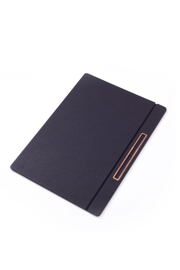 Table Set with Leather Cover Black Wooden Detail 50x35 cm