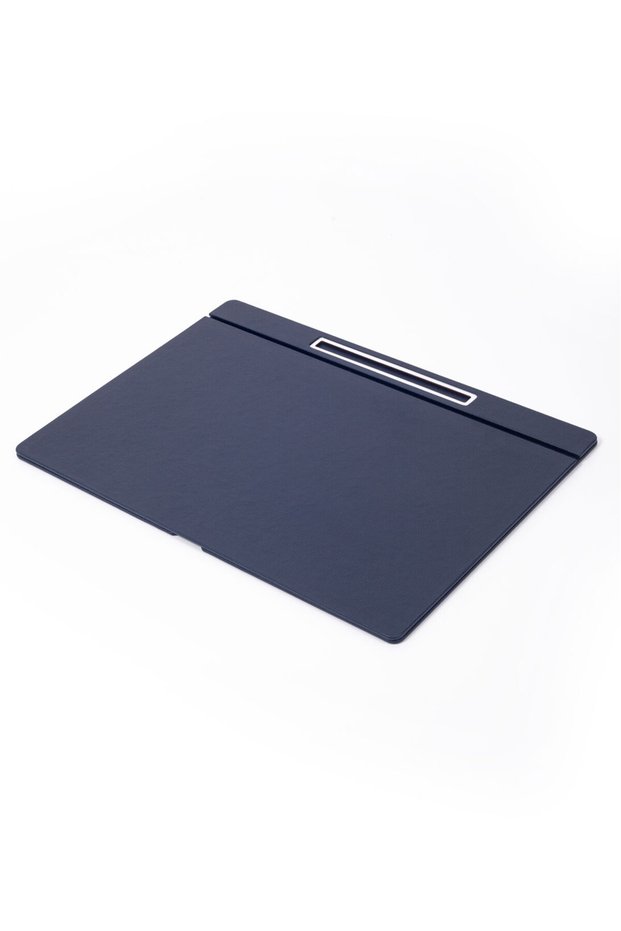 Leather Covered Table Set Navy Blue Chrome Detailed 50x35cm