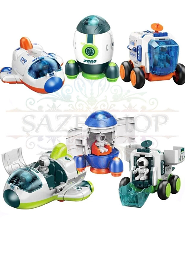 Space Station Toy Set of 3 Toy Rocket & Space Shuttle & Spacecraft & Lunar Vehicle & Astronaut